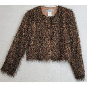 Jessica Howard Womens Bolero Cropped Shrug Open Front Jacket Metallic Leopard M